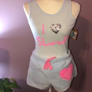 Roll outta bed pj set fuzzy shorts & tank